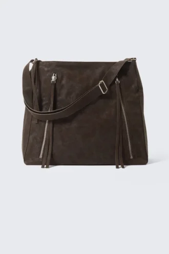 Mittlere Schultertasche mit Reißverschluss – Dark Mole