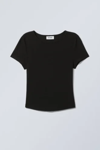 Modal-T-Shirt mit abgerundetem Saum – Schwarz
