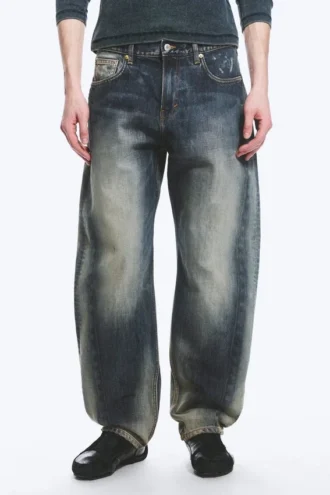 Nebula Unisex-Jeans mit mittlerer Leibhöhe und lockerem, tonnenförmigem Barrel-Bein – Laser Blue – Mittelblau