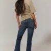 Niedrige Leibhöhe, verzierte Schlag-Jeans – Verziert Blau – Dunkelblau Niedrige Leibhöhe, verzierte Schlag-Jeans – Verziert Blau – Dunkelblau