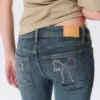 Niedrige Leibhöhe, verzierte Schlag-Jeans – Verziert Blau – Dunkelblau Niedrige Leibhöhe, verzierte Schlag-Jeans – Verziert Blau – Dunkelblau