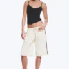 Nylon-Jogging-Hose mit abnehmbaren Beinen – Beige – Schwarze Streifen Nylon-Jogging-Hose mit abnehmbaren Beinen – Beige – Schwarze Streifen