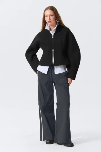 Nylon-Jogging-Hose mit abnehmbaren Beinen – Schwarz – Beige gestreift