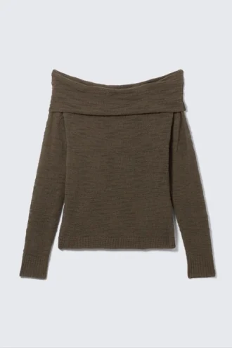 Off-Shoulder-Pullover – Dunkelbraun