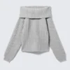 Off-Shoulder-Pullover mit Rippmuster – Grau meliert Off-Shoulder-Pullover mit Rippmuster – Grau meliert