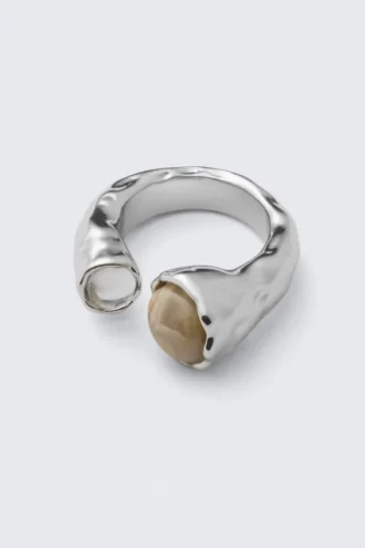 Offener Ring mit organischen Steinen – Silber