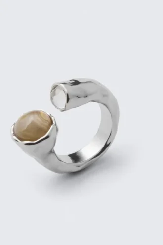 Offener Ring mit organischen Steinen – Silber
