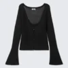 Offengestrickte Strickjacke mit Knöpfen – Schwarz Offengestrickte Strickjacke mit Knöpfen – Schwarz