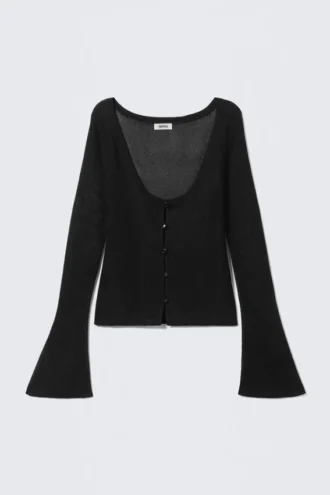 Offengestrickte Strickjacke mit Knöpfen – Schwarz Offengestrickte Strickjacke mit Knöpfen – Schwarz