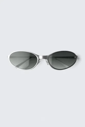 Ovale Metall-Sonnenbrillen – Silber – Dunkle Gläser