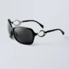 Ovale Sonnenbrille mit Metalldetails – Schwarz Ovale Sonnenbrille mit Metalldetails – Schwarz