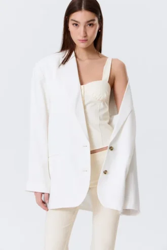Oversize-Blazer mit Einreiher-Schlitz – Off-White