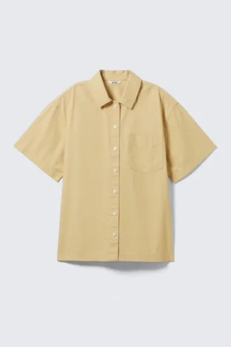 Oversize-Kurzarm-Shirt aus Baumwoll-Canvas – Beige