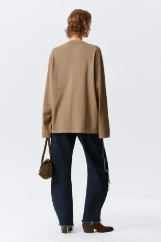 Oversize-Langarmshirt – gewaschenes Dunkelbeige