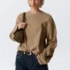 Oversize-Langarmshirt – gewaschenes Dunkelbeige Oversize-Langarmshirt – gewaschenes Dunkelbeige