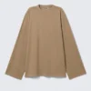 Oversize-Langarmshirt – gewaschenes Dunkelbeige Oversize-Langarmshirt – gewaschenes Dunkelbeige
