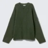 Oversize-Pullover aus Wollmischung mit V-Ausschnitt – Dunkelgrün Oversize-Pullover aus Wollmischung mit V-Ausschnitt – Dunkelgrün