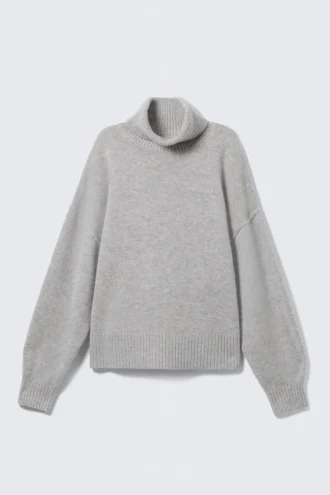Oversize-Rollkragen-Pullover aus Wolle – Grau meliert