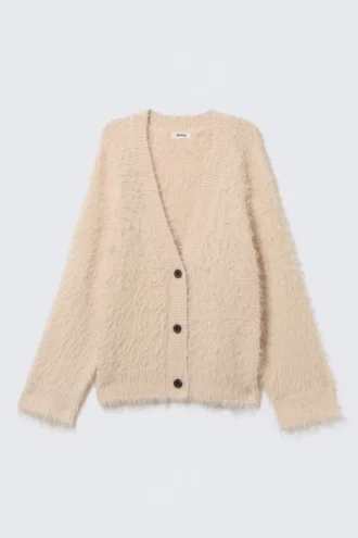 Oversize-Strickjacke mit V-Ausschnitt – Beige