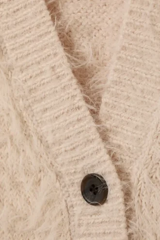 Oversize-Strickjacke mit V-Ausschnitt – Beige
