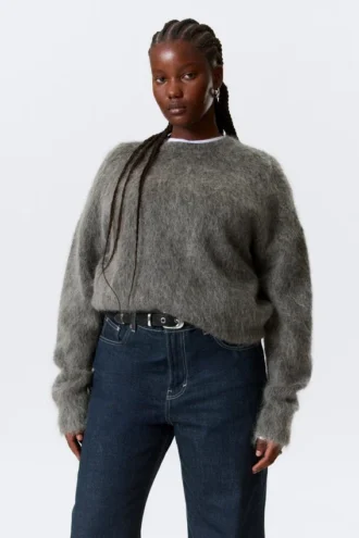 Oversize-Strickpullover aus Mohairmischung – Dunkelgrau