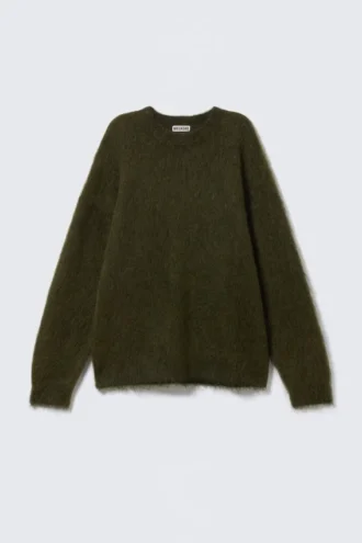 Oversize-Strickpullover aus Mohairmischung – Dunkelgrün