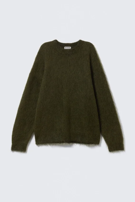 Oversize-Strickpullover aus Mohairmischung – Dunkelgrün Oversize-Strickpullover aus Mohairmischung – Dunkelgrün