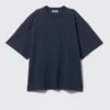 Oversize-T-Shirt aus Baumwolle mit kurzen Ärmeln – Marineblau Oversize-T-Shirt aus Baumwolle mit kurzen Ärmeln – Marineblau