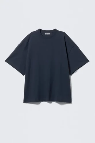 Oversize-T-Shirt aus Baumwolle mit kurzen Ärmeln – Marineblau