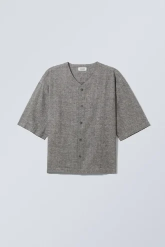 Oversized-Baseballhemd aus Leinenmischung – Dunkelgrau