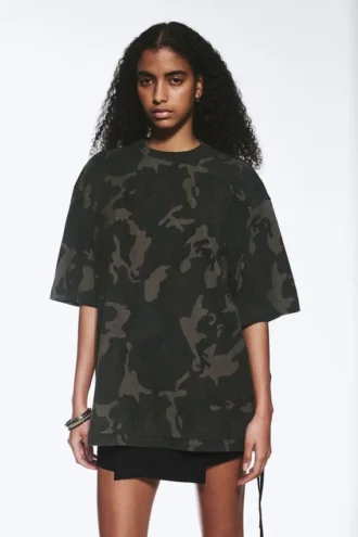Oversized bedrucktes Kurzarm-T-Shirt – Khaki-Grün – Camouflage
