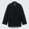 Oversized-Blazer aus Wollmischung mit Zweireiher-Schluss – Schwarz
