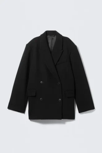Oversized-Blazer aus Wollmischung mit Zweireiher-Schluss – Schwarz