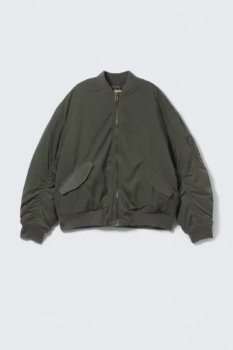 Oversized-Bomberjacke aus Twill – Dunkelkhaki-Grün