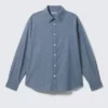 Oversized-Denim-Hemd mit langen Ärmeln – Blau Oversized-Denim-Hemd mit langen Ärmeln – Blau