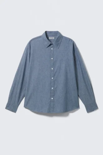Oversized-Denim-Hemd mit langen Ärmeln – Blau Oversized-Denim-Hemd mit langen Ärmeln – Blau