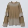 Oversized doppelt gefärbtes Langarm-Oberteil – Dunkelbeige mit Farbverlauf Oversized doppelt gefärbtes Langarm-Oberteil – Dunkelbeige mit Farbverlauf