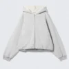 Oversized-Fleece-Kapuzenpullover mit Reißverschluss – Grau meliert Oversized-Fleece-Kapuzenpullover mit Reißverschluss – Grau meliert