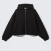 Oversized-Fleece-Kapuzenpullover mit Reißverschluss – Schwarz Oversized-Fleece-Kapuzenpullover mit Reißverschluss – Schwarz
