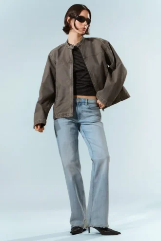 Oversized-Jacke aus gewaschenem Canvas – Grau