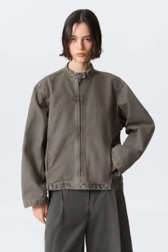 Oversized-Jacke aus gewaschenem Canvas – Grau