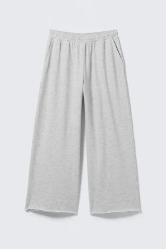 Oversized-Jogginghose aus Frottee mit weitem Bein – Grau meliert