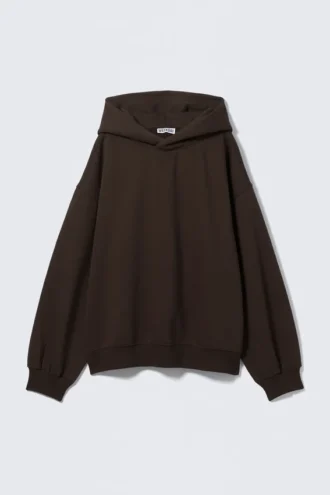 Oversized-Kapuzenpullover aus schwerem Baumwollfleece – Dunkelbraun