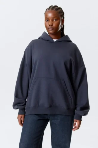 Oversized-Kapuzenpullover aus schwerem Stoff – Dunkelblau