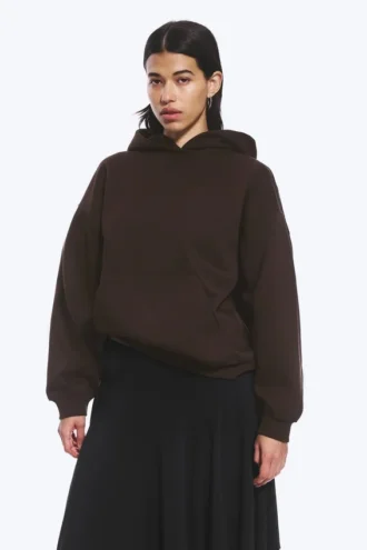 Oversized-Kapuzenpullover aus schwerem Stoff – Dunkelbraun