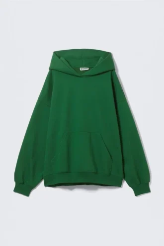 Oversized-Kapuzenpullover aus schwerem Stoff – Dunkelgrün