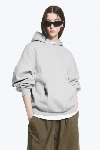 Oversized-Kapuzenpullover aus schwerem Stoff – Hellgrau meliert