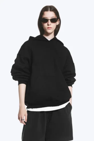 Oversized-Kapuzenpullover aus schwerem Stoff – Schwarz