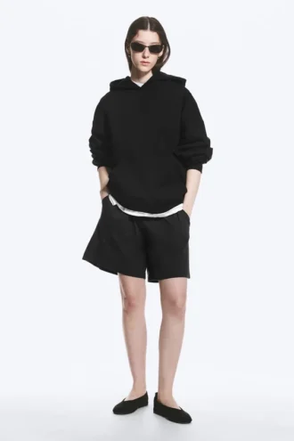Oversized-Kapuzenpullover aus schwerem Stoff – Schwarz