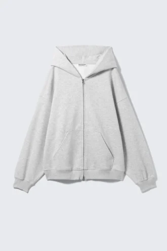 Oversized-Kapuzenpullover mit Reißverschluss aus schwerem Stoff – Grau meliert